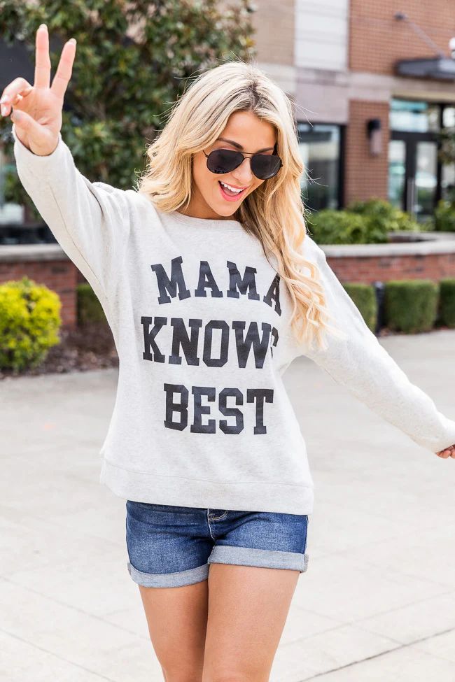 Mama Knows Best Heather Sand Graphic Sweatshirt | Pink Lily