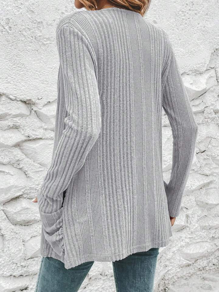 EMERY ROSE 1 pieza Abrigo con doble bolsillo con parte delantera abierta tejido de canalé | SHEIN