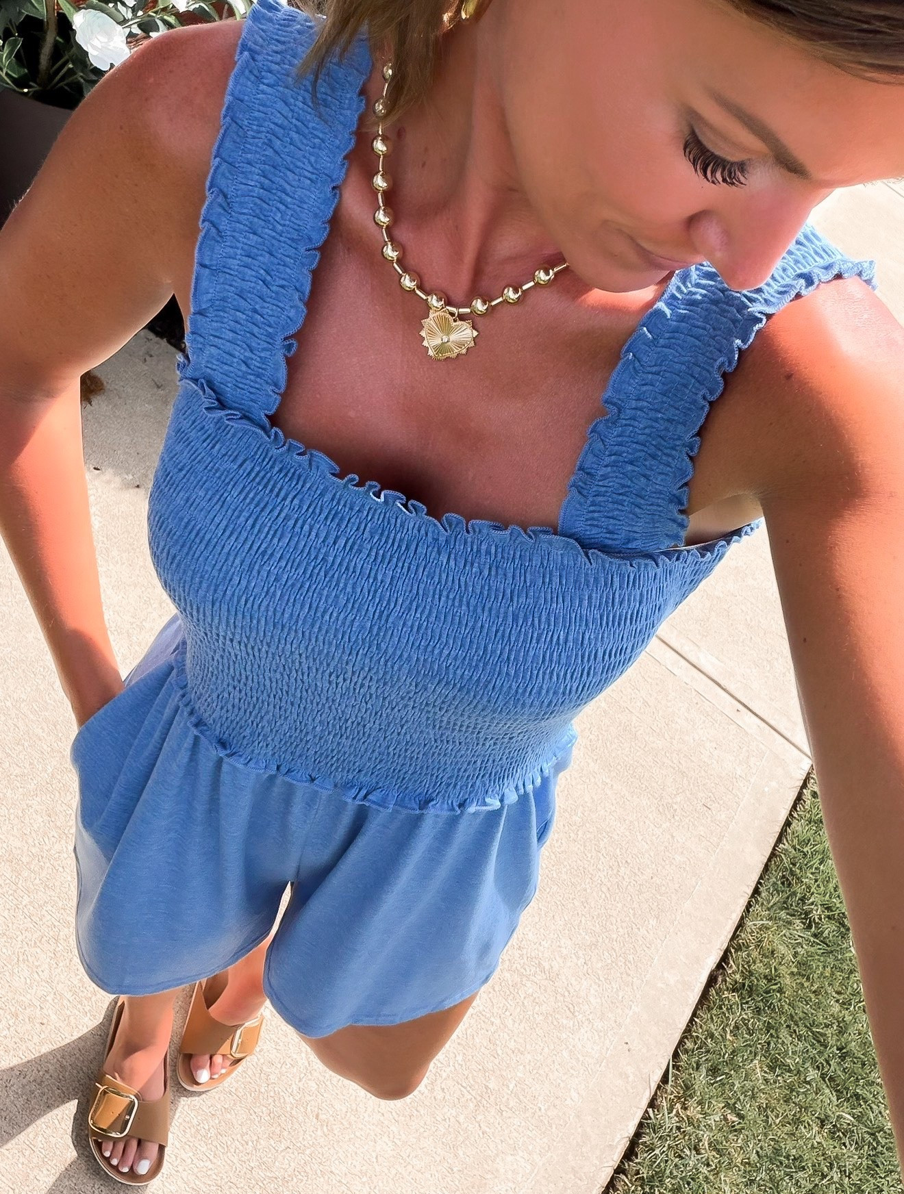 My take on a throw on and go outfit. The comfiest romper. Wearing medium.

#LTKSeasonal #LTKOver40 #LTKootd