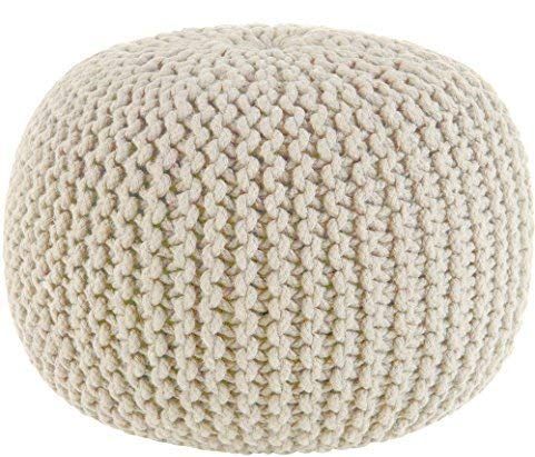 Cotton Craft - Hand Knitted Cable Style Dori Pouf - Ivory - Floor Ottoman - 100% Cotton Braid Cor... | Amazon (US)