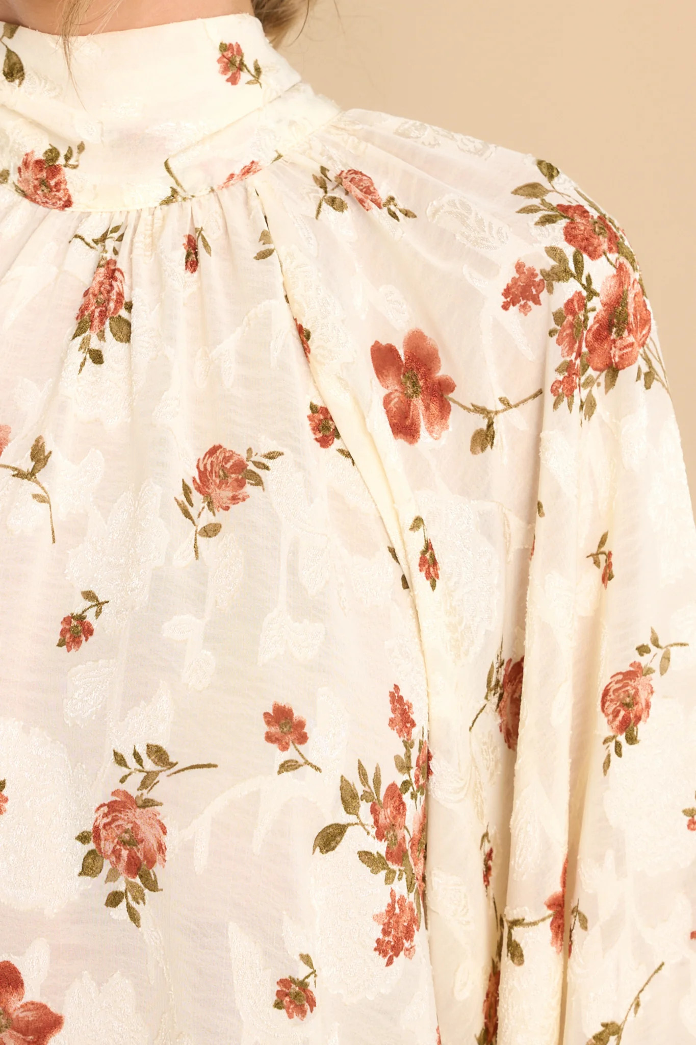 Alluring Appeal Ivory Floral Print Top | Red Dress 