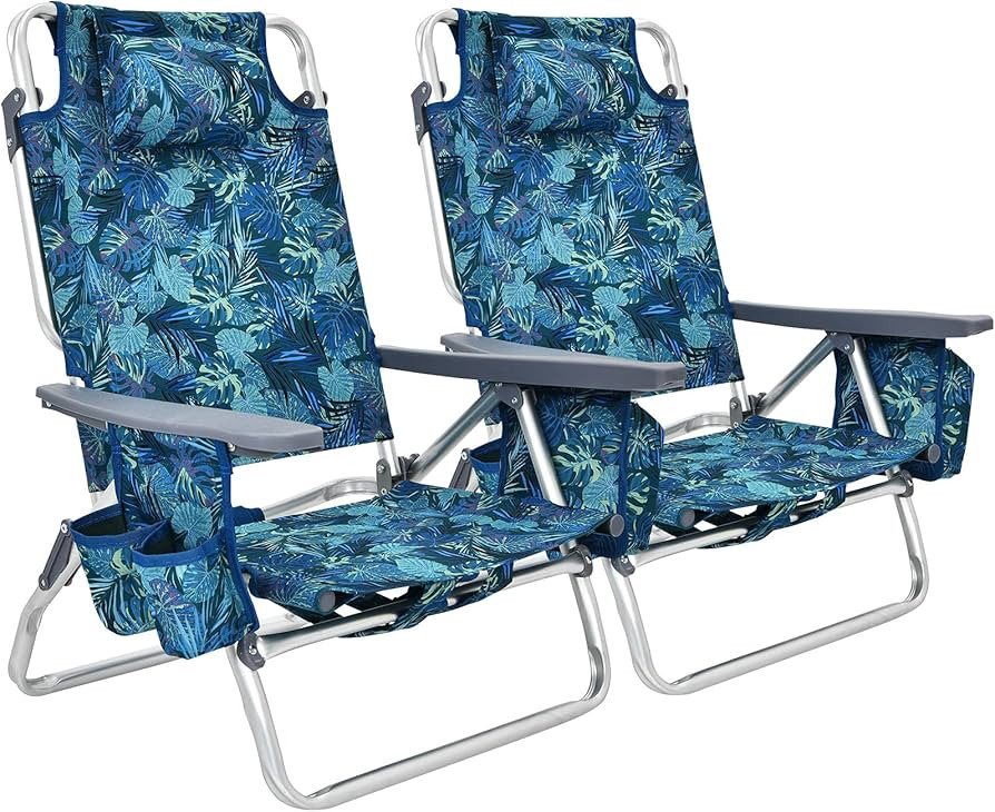 GYMAX Beach Chairs, 2-Pack Backpack Camping Chair w/Armrest, Cooler Bag, Cup Holder, Towel Bar & ... | Amazon (US)
