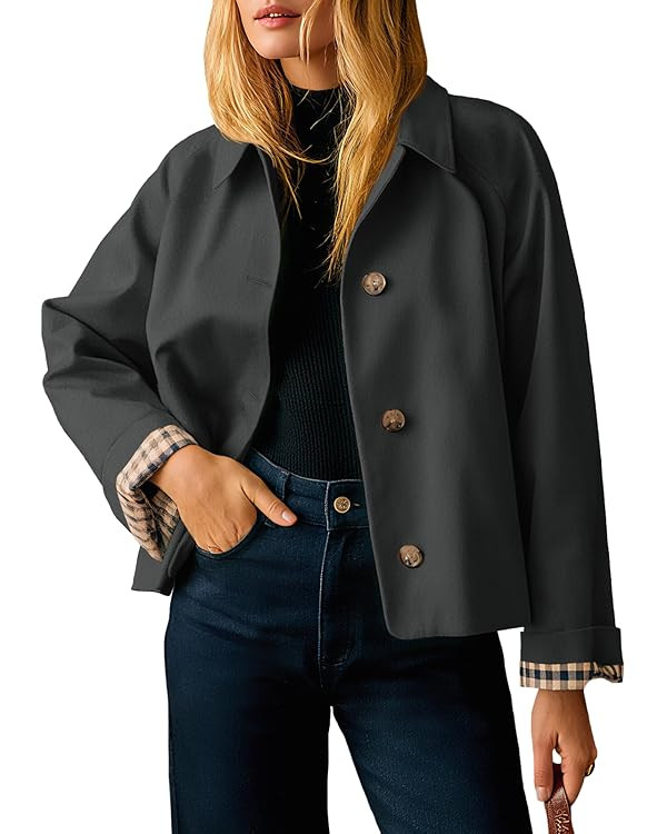 Tankaneo Womens Cropped Trench Coat Lightweight Single Breasted Jacket Fall Windbreaker Fashion O... | Amazon (US)