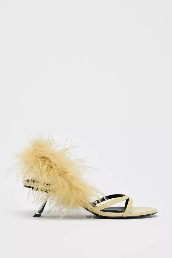 METALLIC FEATHER HIGH-HEEL SANDALS | Zara US