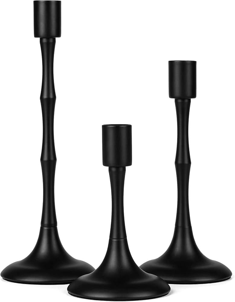 Matte Black Taper Candle Holder Set of 3 Black Candlestick Holders Modern Farmhouse Candle Stick ... | Amazon (US)