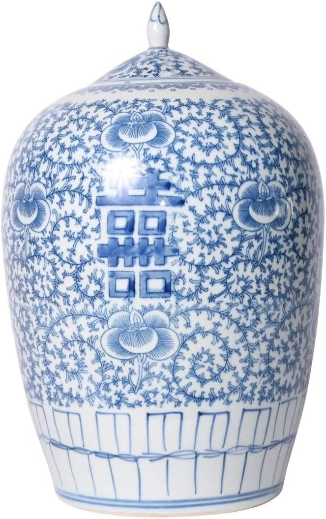 Oriental Ceramic Decorative Double Happiness Ginger Jar Blue & White Floral Decorative Storage Co... | Amazon (US)