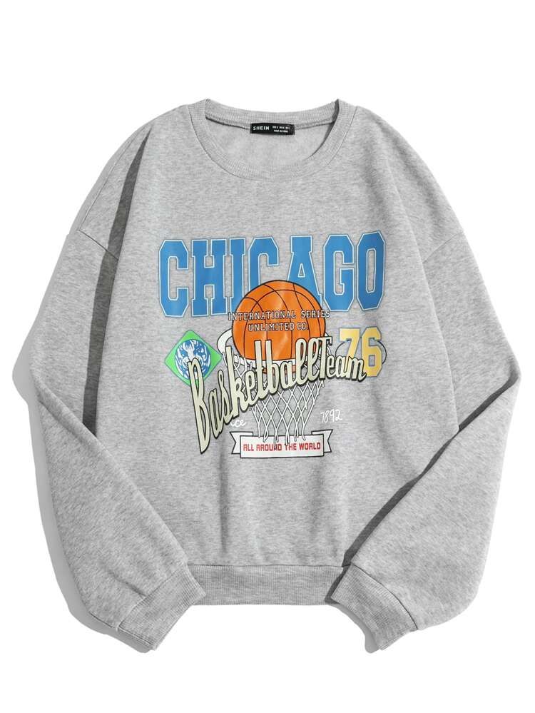 Basketball & Slogan Graphic Drop Shoulder Sweatshirt | SHEIN