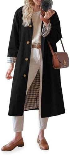 Tankaneo Womens Long Trench Coat Single Breasted Oversized Windproof Overcoat Fashion Outerwear | Amazon (US)