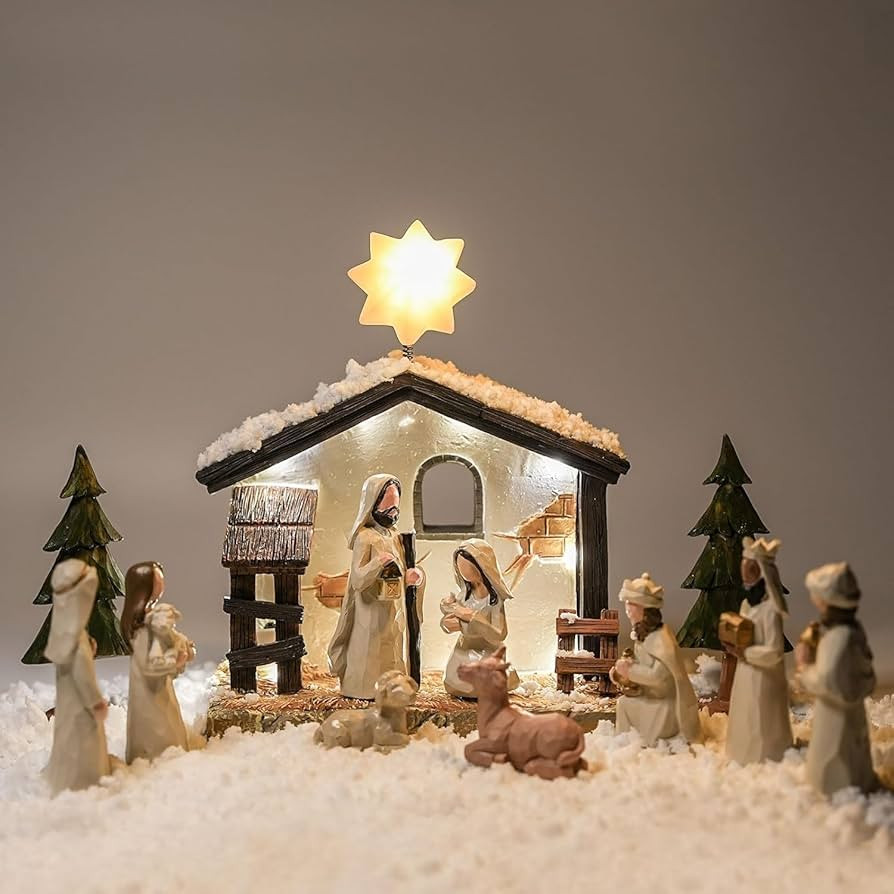 Nativity Set Indoor Christmas Decoration- 13 Pieces Nativity Scene with Manger for Nativity Scene... | Amazon (US)