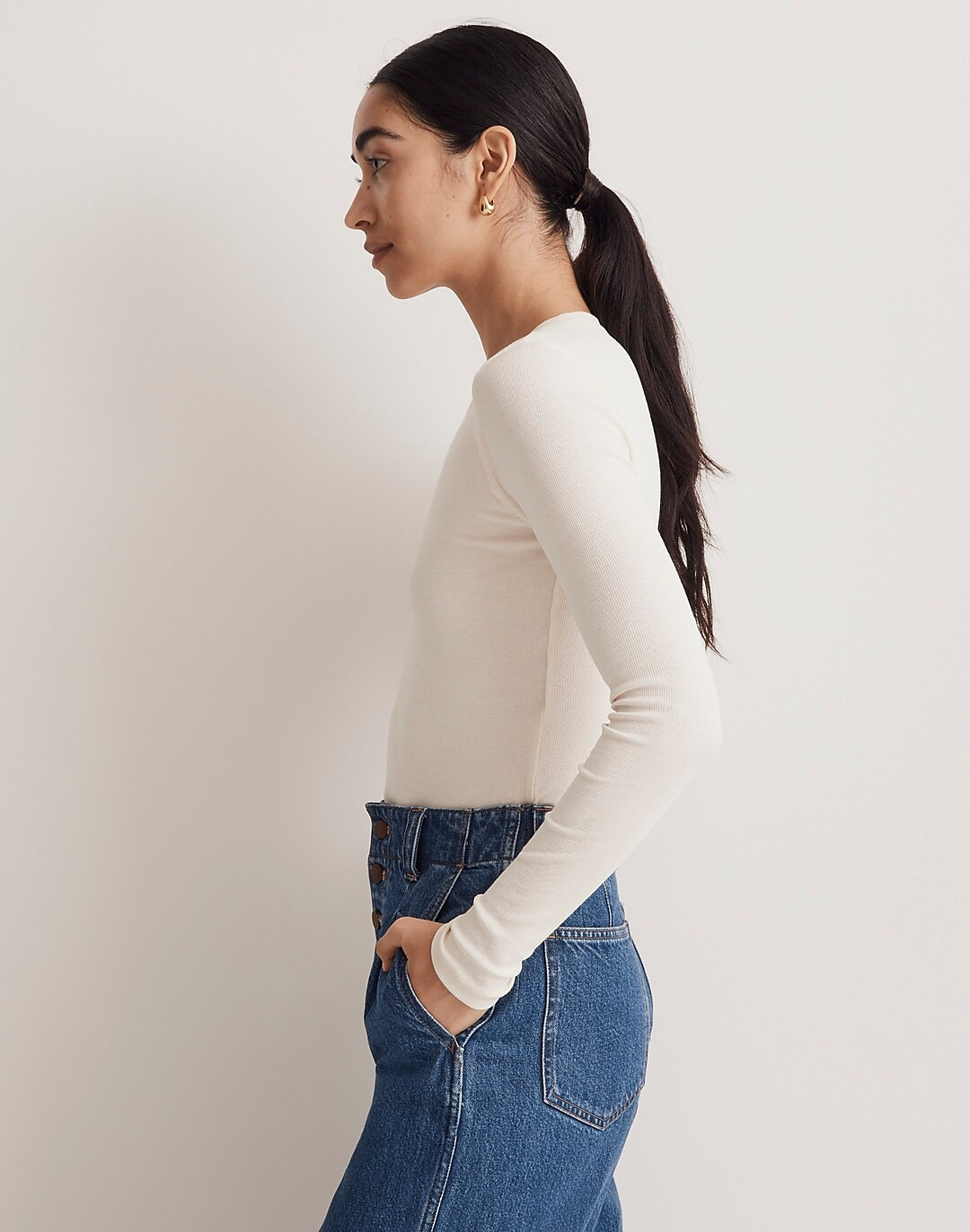 Brightside Finerib Crewneck Long-Sleeve Tee | Madewell