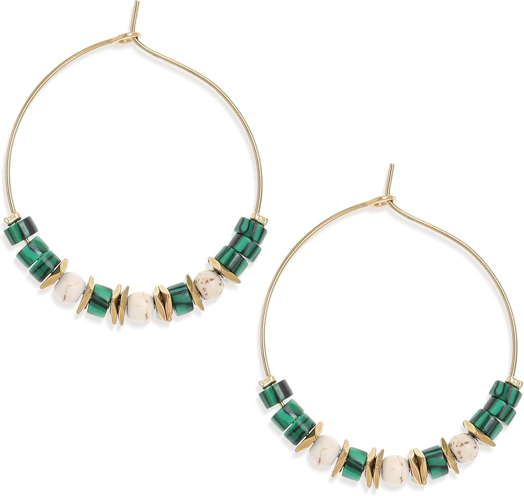 Natural Stone bead Hoop Earrings for Women, Boho Trendy Summer Beach Jewelry Gift | Amazon (US)