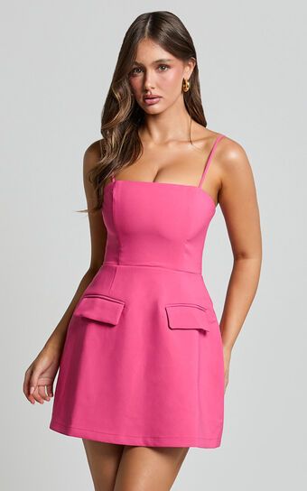 Katia Mini Dress - Strappy Corset A Line Dress in Pink | Showpo (US, UK & Europe)