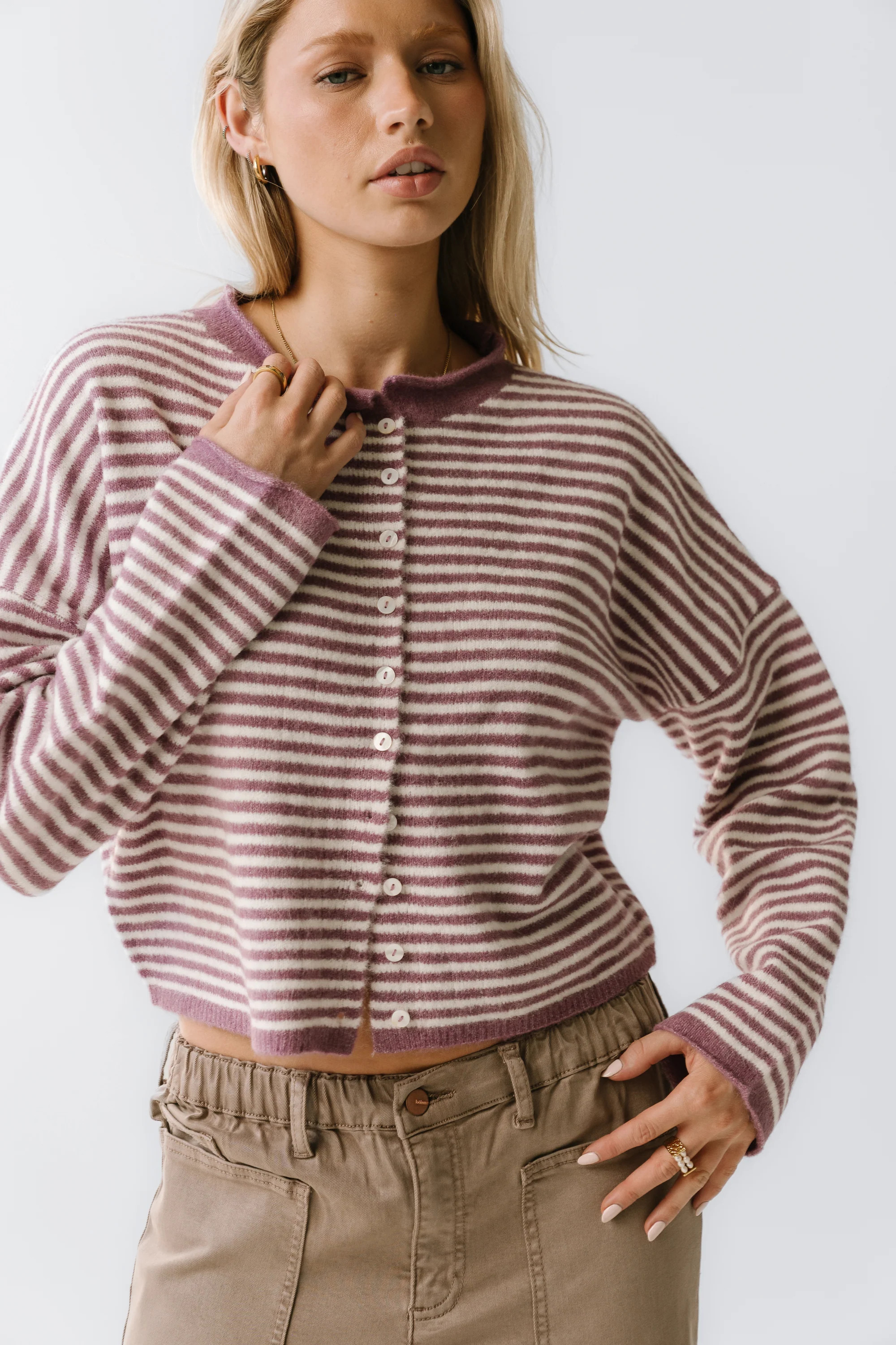 Miriam Striped Cardigan in Purple | Böhme US