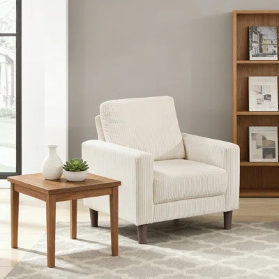 Modern Contemporary Beige Corduroy Upholstered Chair Comfortable Cushion Solid Wood Living Room Furniture 1pc | Wayfair North America