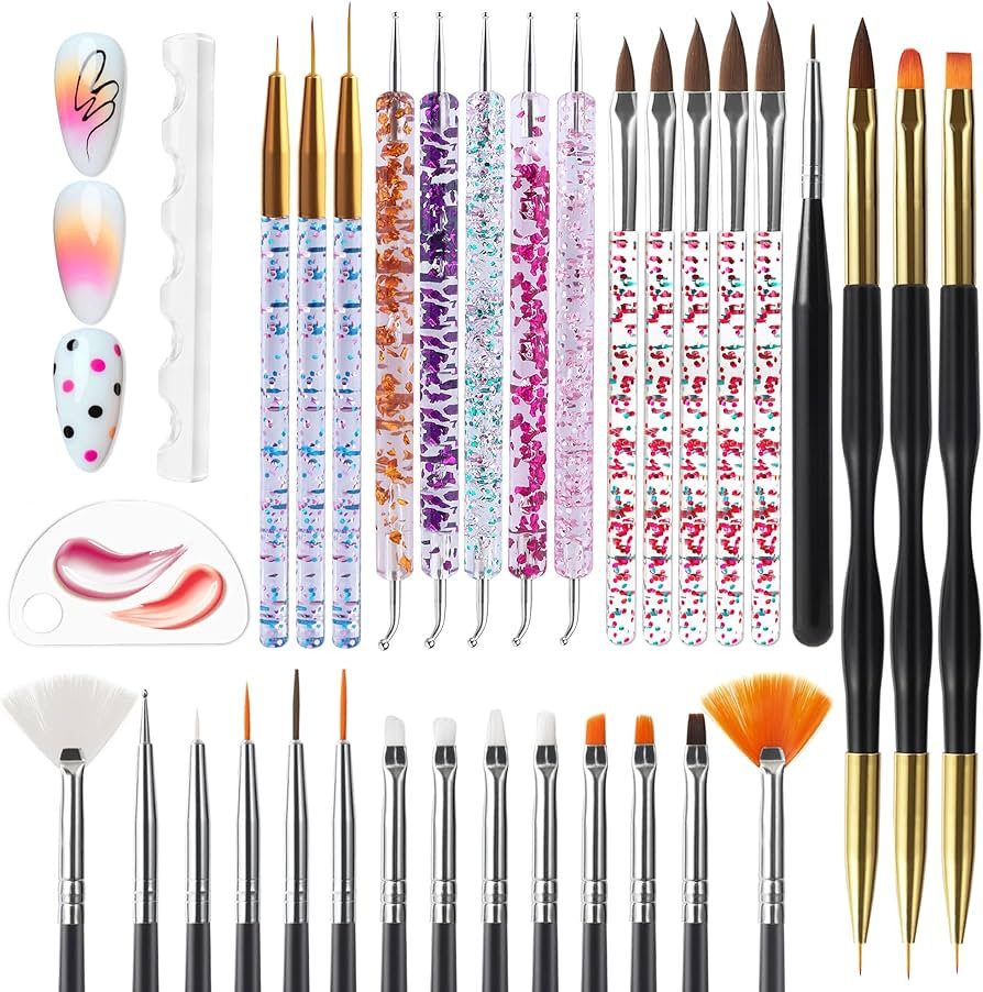 Artdone Nail Dotting Tools 32PCS Double-ended Nail Art Brushes Kit Nail Art Gel Polish Liner Brus... | Amazon (US)