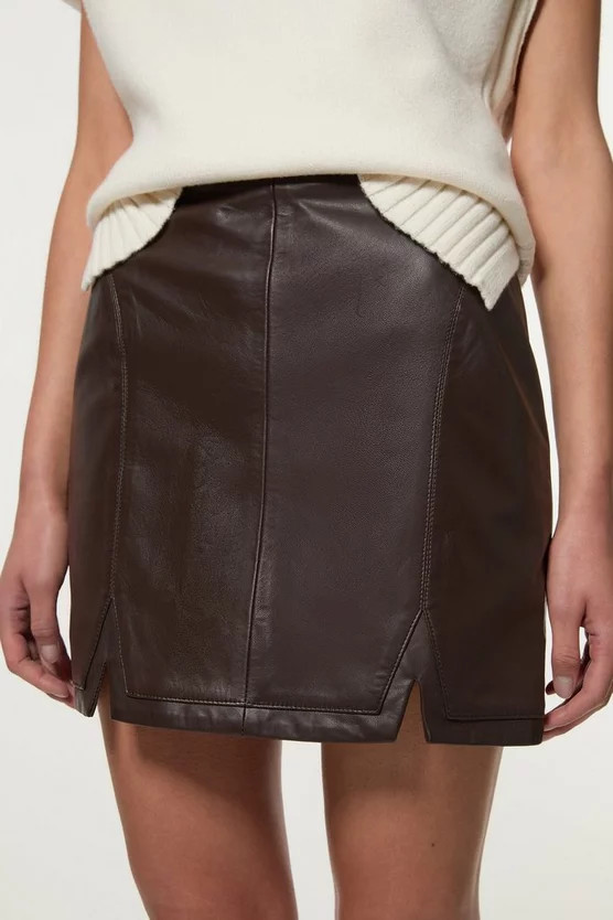 Leather Seam Detail Mini Skirt | Karen Millen UK + IE + DE + NL