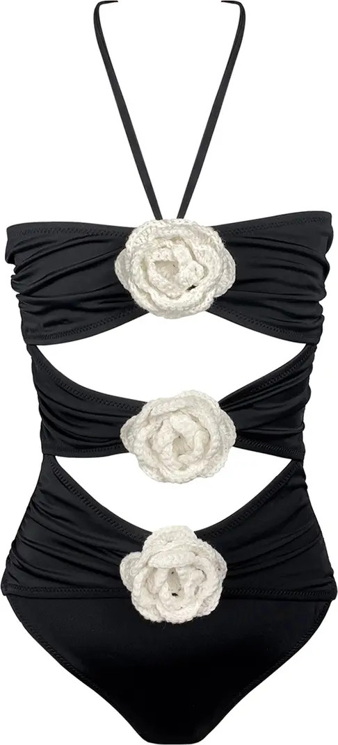 Hand-Made Crochet Flower Detail Cut-Out One Piece Swimsuit, Little Kid-Big Kid | Nordstrom