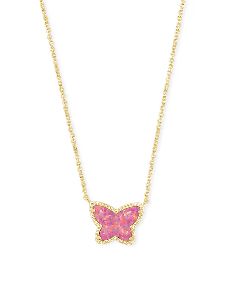 Lillia Butterfly Gold Pendant Necklace in Rose Pink Kyocera Opal | Kendra Scott