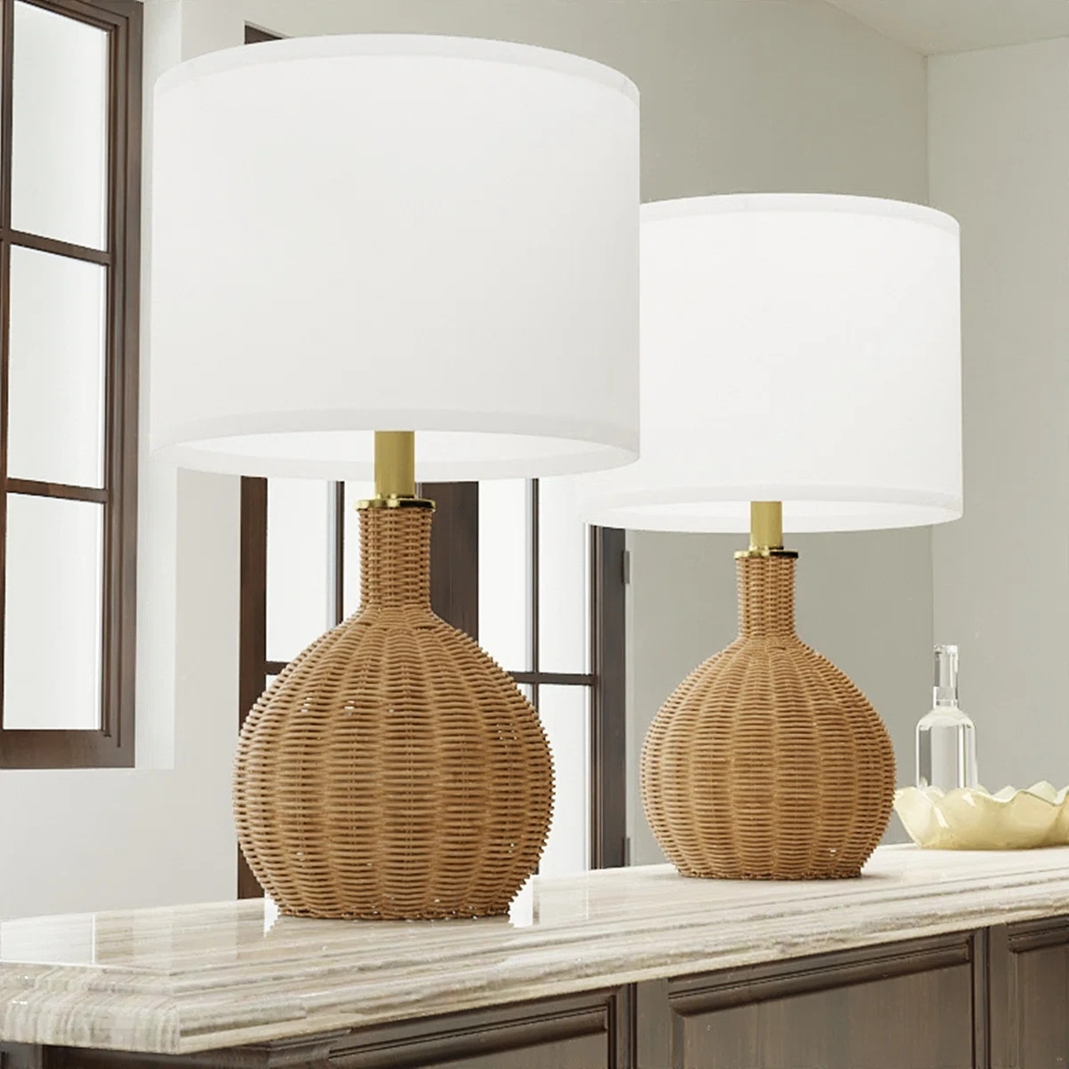 Anson 22'' Rattan Metal Table Lamp Set (Set of 2) | Wayfair North America