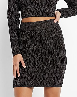 Super High Waisted Sparkle Embossed Mini Sweater Skirt | Express