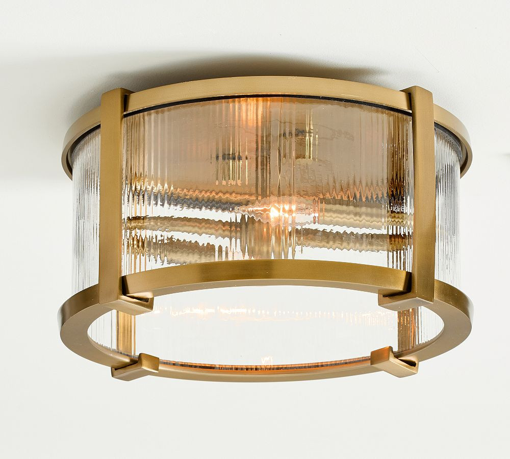 Blaine Ribbed Glass Round Indoor/Outdoor Flush Mount (14") | Pottery Barn (US)