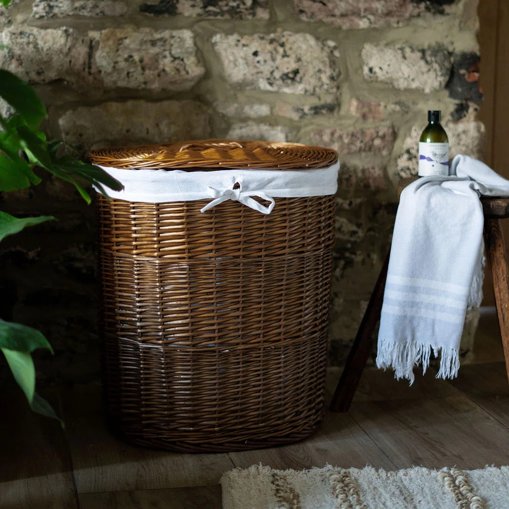 Oval Wicker Lined Laundry Basket Bin | Wayfair UK