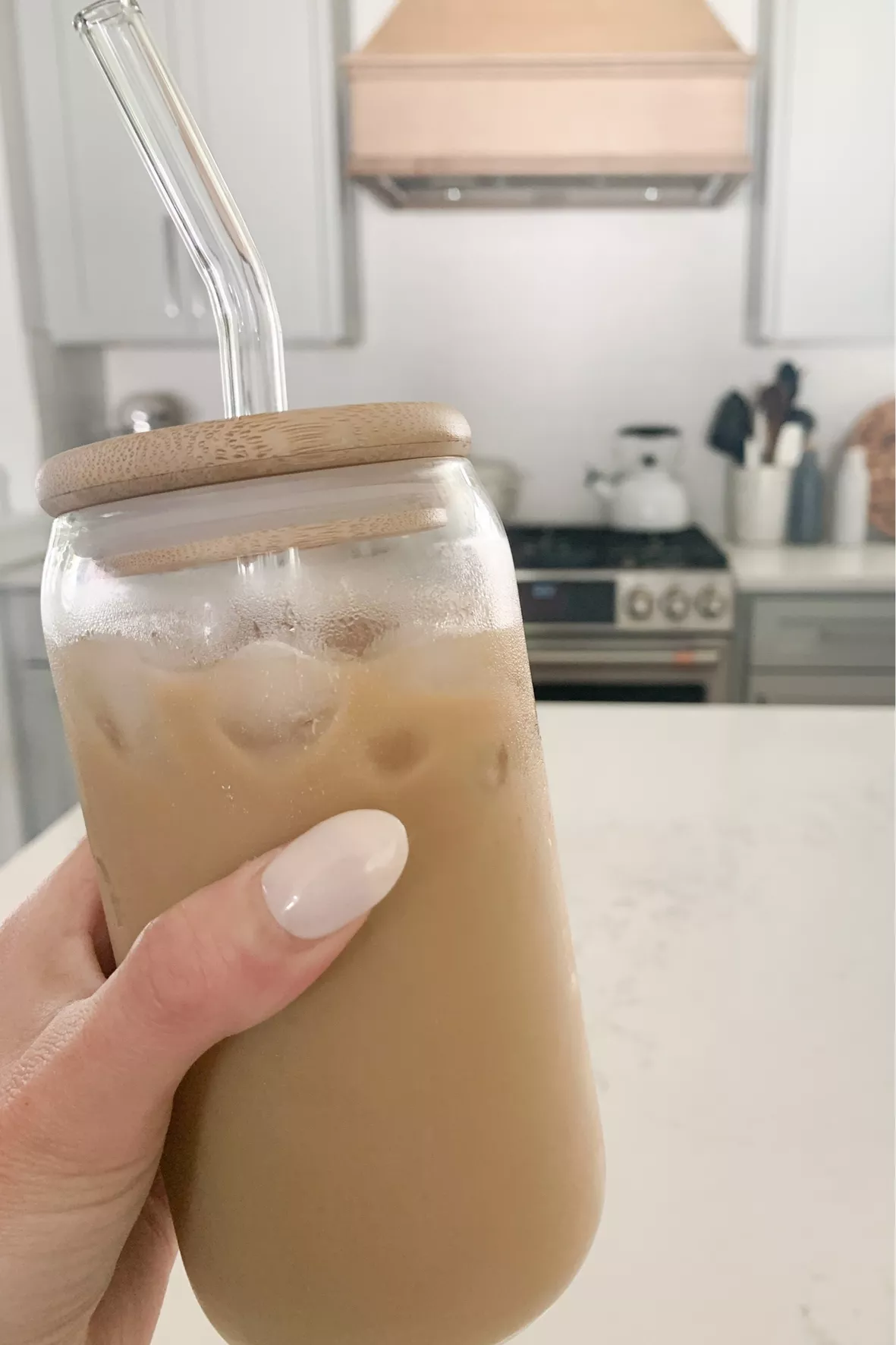 Iced Coffee GlassesStripe Glass Cup With Lid And Straw Transparent