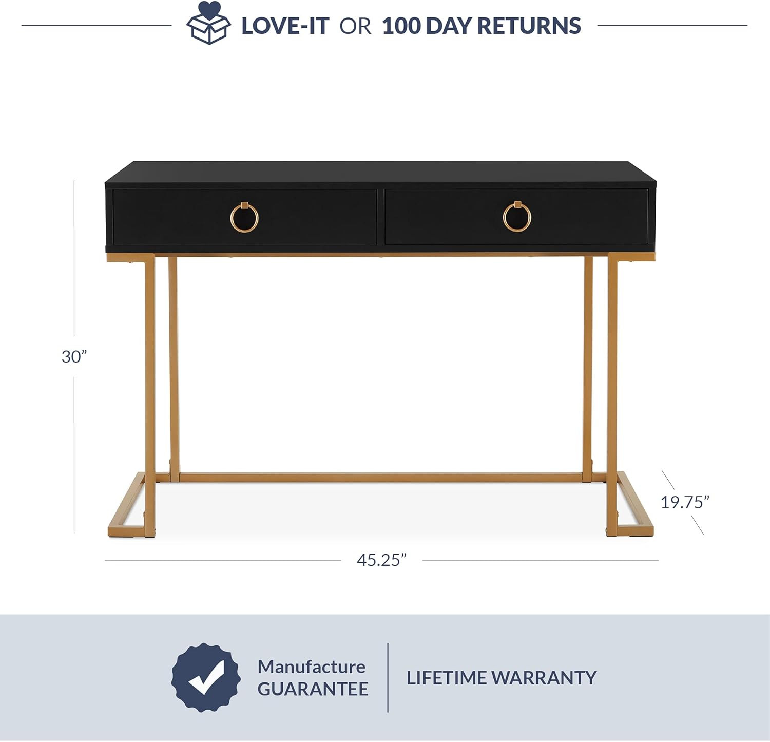 BELLEZE Modern 45 Inch Makeup Vanity Dressing Table or Home Office Computer Laptop Writing Desk w... | Amazon (US)