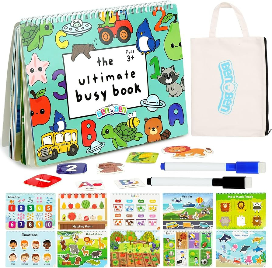BenBen Busy Book for Toddlers, 30 Pages, Pre-Assembled, Montessori Toys, Preschool Learning Activ... | Amazon (US)