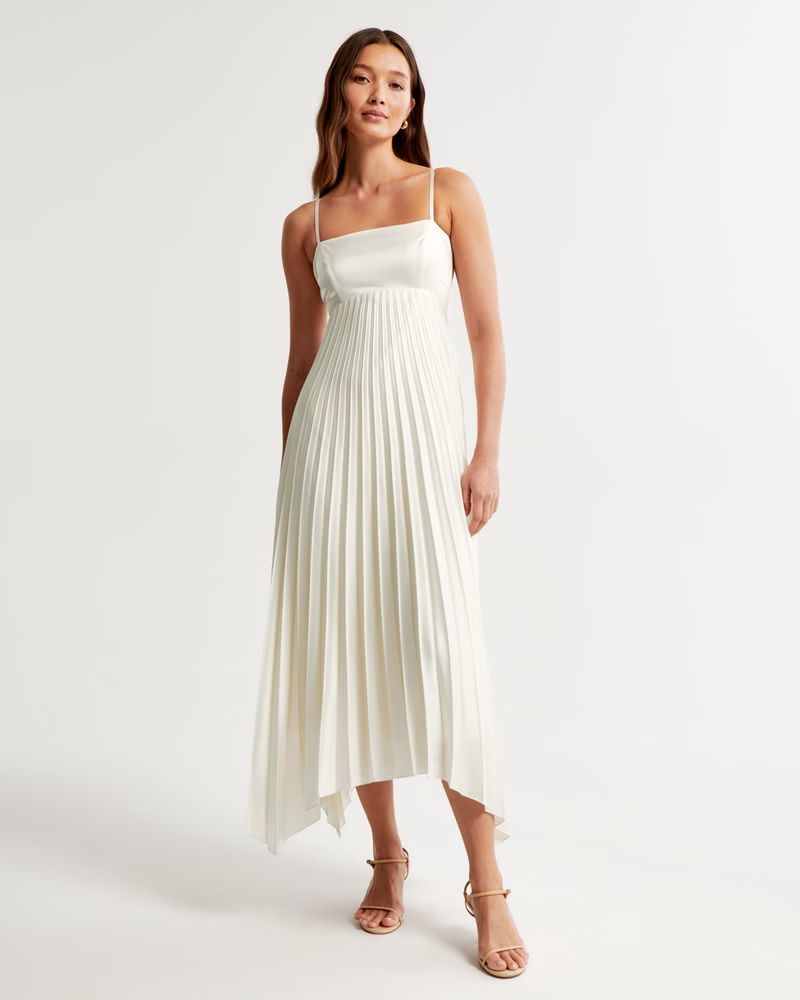 The A&F Giselle Clasp-Back Pleated Midi Dress | Abercrombie & Fitch (US)