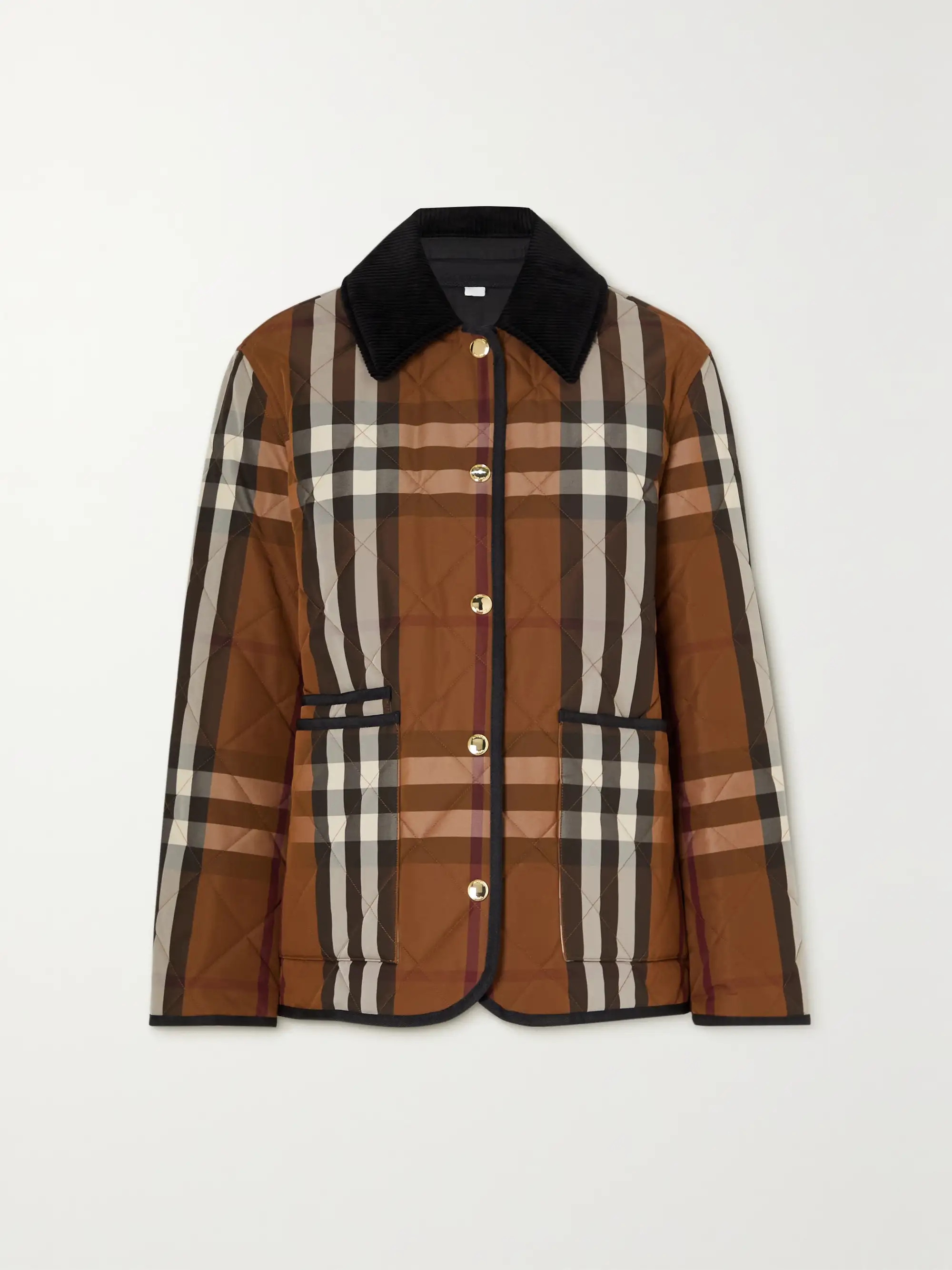 Corduroy-trimmed checked quilted shell jacket | NET-A-PORTER (US)