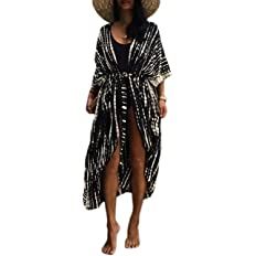 Bsubseach Stylish Tie Dye Open Front Long Kimono Swimsuit Cover up for Women | Amazon (US)