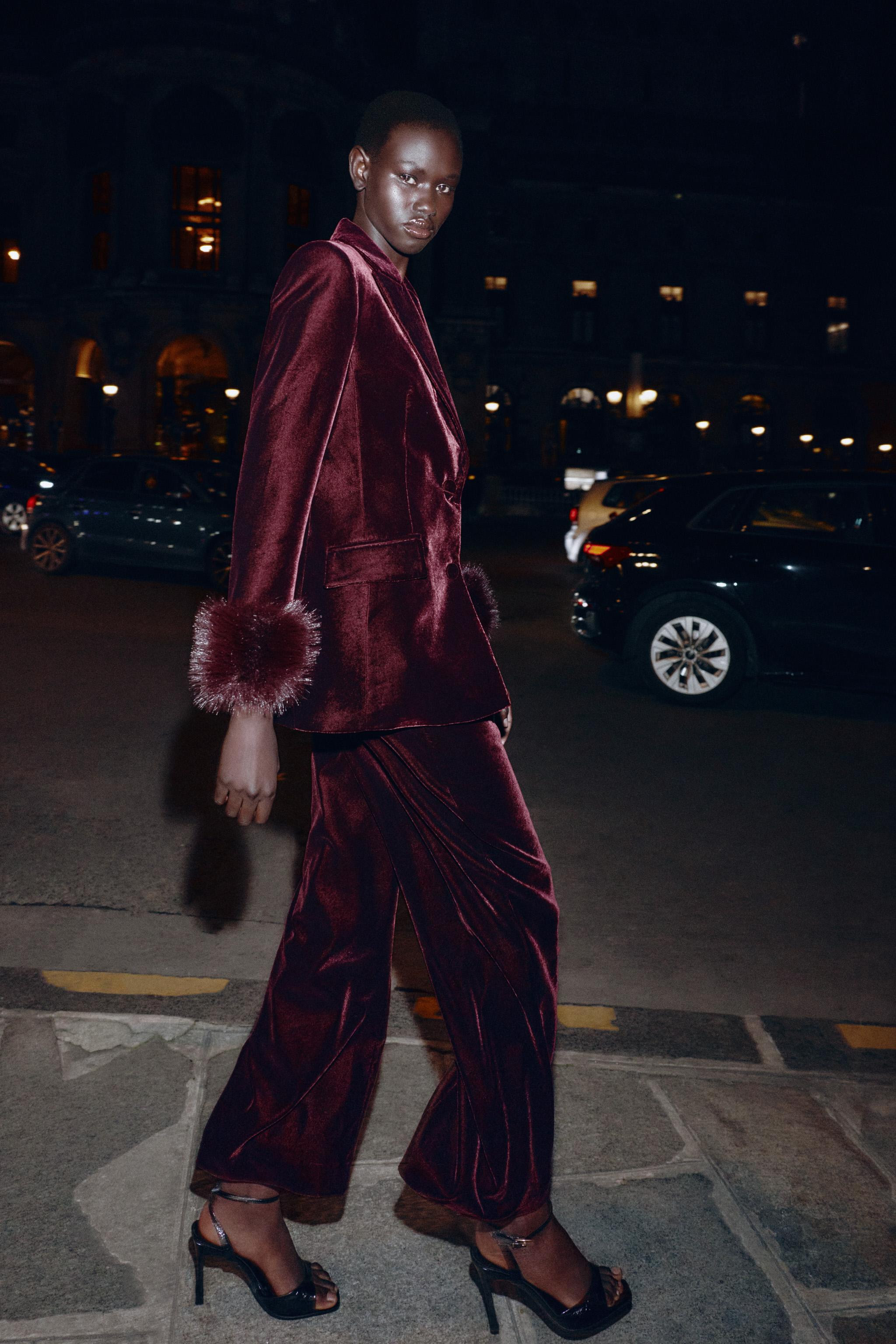 VELVET WIDE-LEG TROUSERS | Zara UK