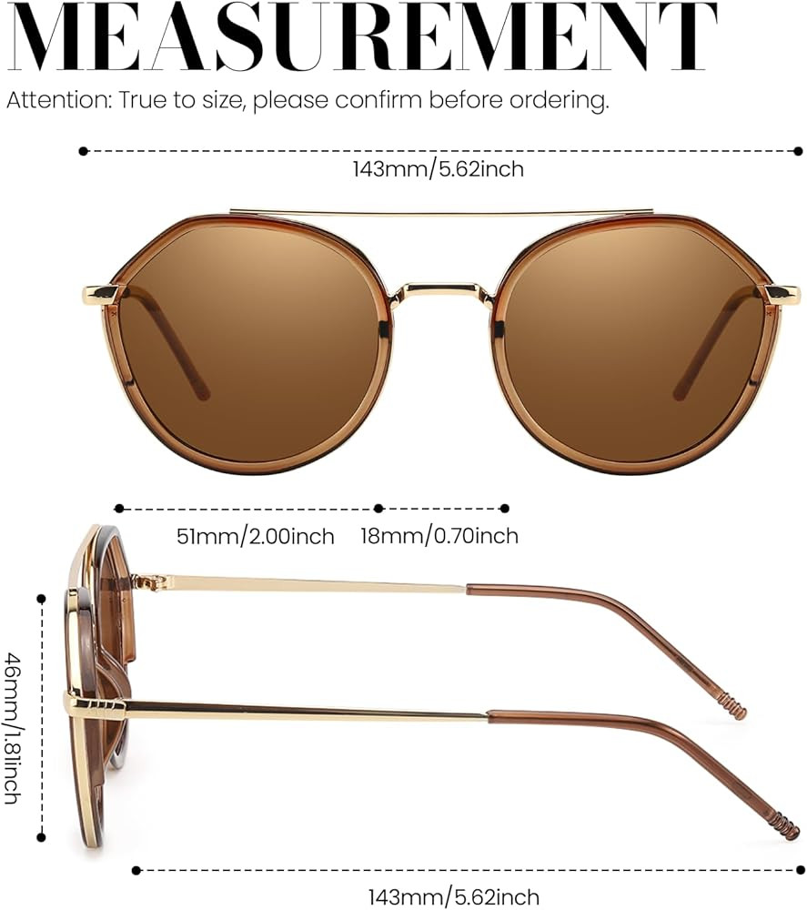 Retro Tangle Free Aviator Sunglasses for Women Polarized Trendy Round Frame 2026 Fashion Designer... | Amazon (US)