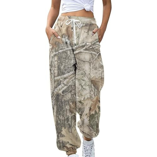 Kubbon Camo Sweats Pant for Women Wide Leg Camo Sweatpants Baggy High Waisted Drawstring Fleece Jogger Pants with Pockets | Amazon (US)