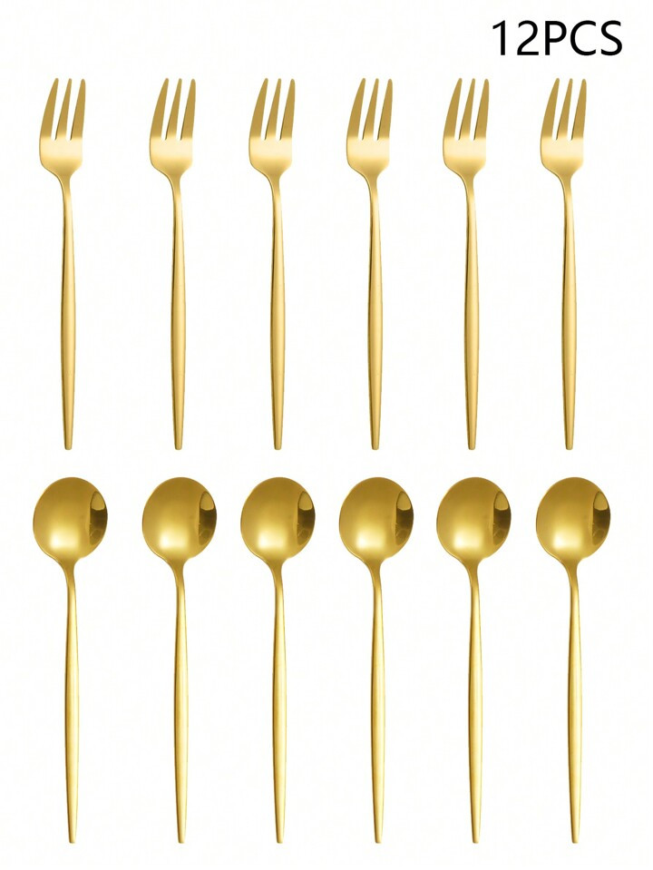 4/8/12pcs Stainless Steel Mirror Polished Coffee Spoons And Forks, Suitable For Coffee Shops, Mil... | SHEIN