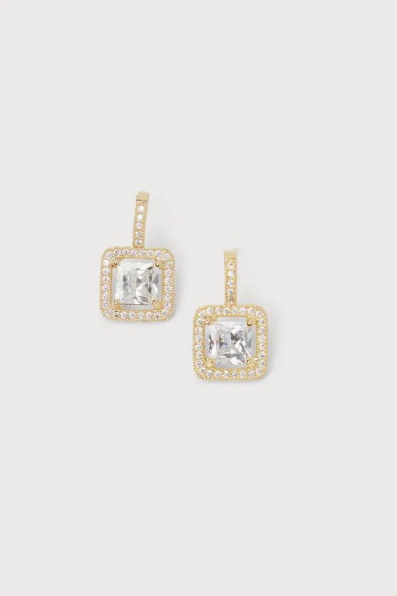 Effervescent Effect Gold Square Rhinestone Earrings | Lulus (US)