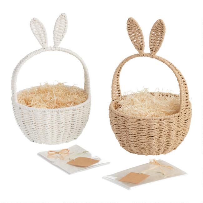 Small Bunny Ear Woven Rope Easter Basket Kit Set Of 2 | World Market
