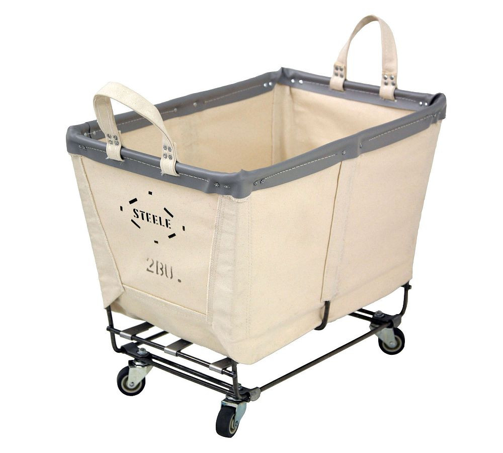 Rectangle Canvas Laundry Basket with Wheels, Medium, Natural/Gray | Pottery Barn (US)