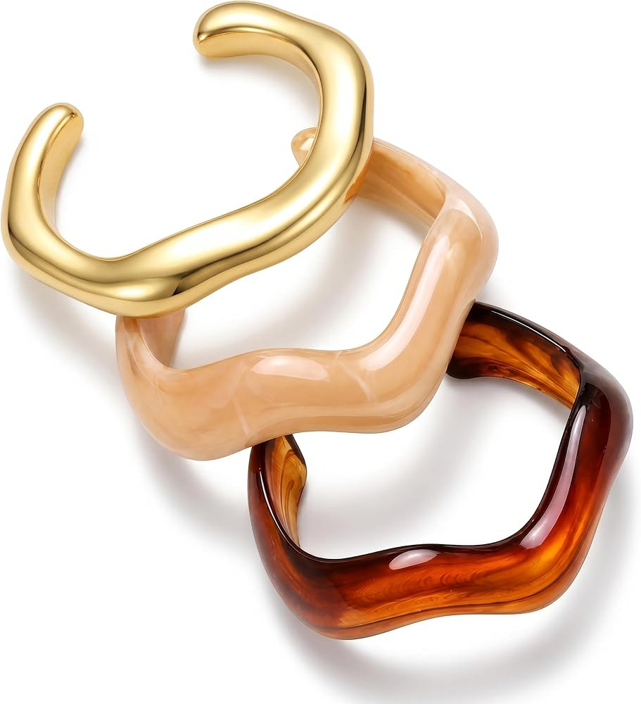 Chunky Acrylic Bangle Bracelets for Women, Stackable Statement Bangle Set | Amazon (US)