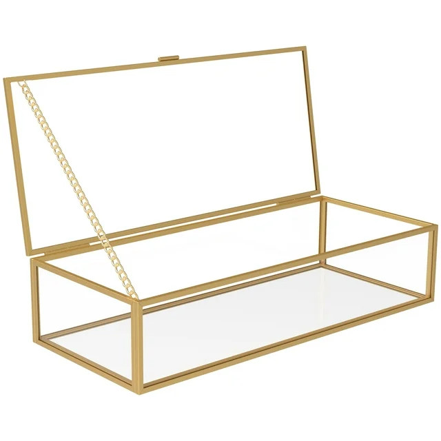 Glass Jewelry Box Decorative Vintage Jewelry Organizer Box with Hinged Lid and Mirrored Bottom Go... | Walmart (US)