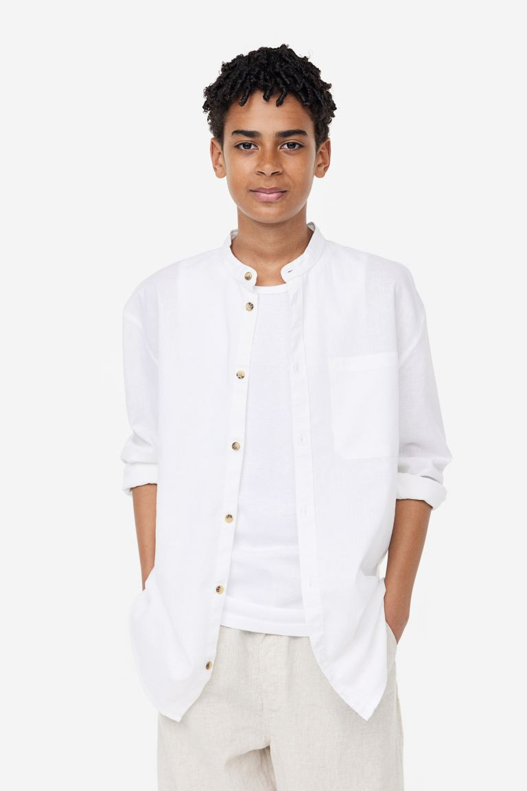 Linen-blend Henley Shirt - White - Kids | H&M US | H&M (US + CA)