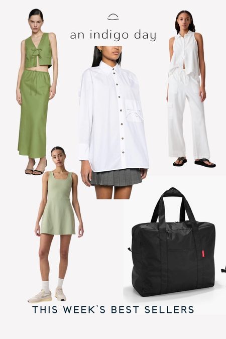 This weeks best sellers.  Gap workout dress - took my regular size. Ganni top - sized up. Cargo pants - size up. Travel duffle is a must  

#LTKFindsUnder100 #LTKStyleTip #LTKItBag