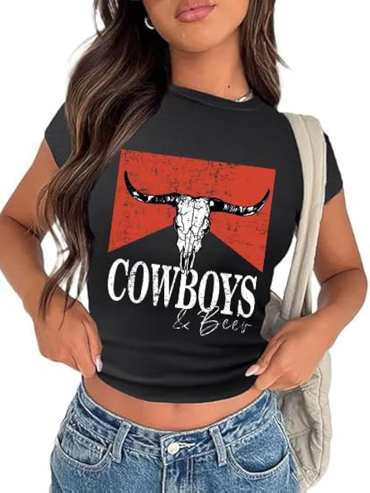 Cowgirl Outfits for Women Crop Tops for Teen Girl Y2k Clothes Cowboy Country Concert Graphic Tee ... | Amazon (US)