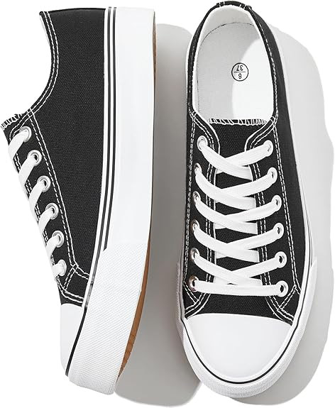 FRACORA Womens White Canvas Sneakers Low Top Lace Up Canvas Shoes Fashion Comfortable | Amazon (US)