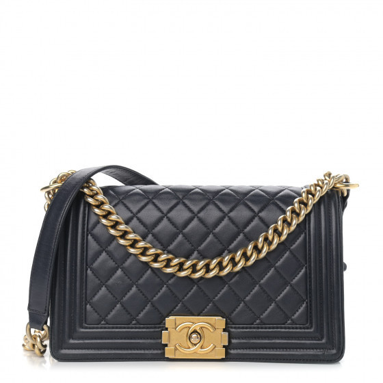 CHANEL Lambskin Quilted Medium Boy Flap Dark Navy | Fashionphile