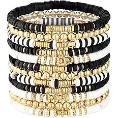 Junkin 12 Pieces Preppy Bracelets Surfer Heishi Bracelets Stackable Colorful Beaded Stretch Brace... | Amazon (US)