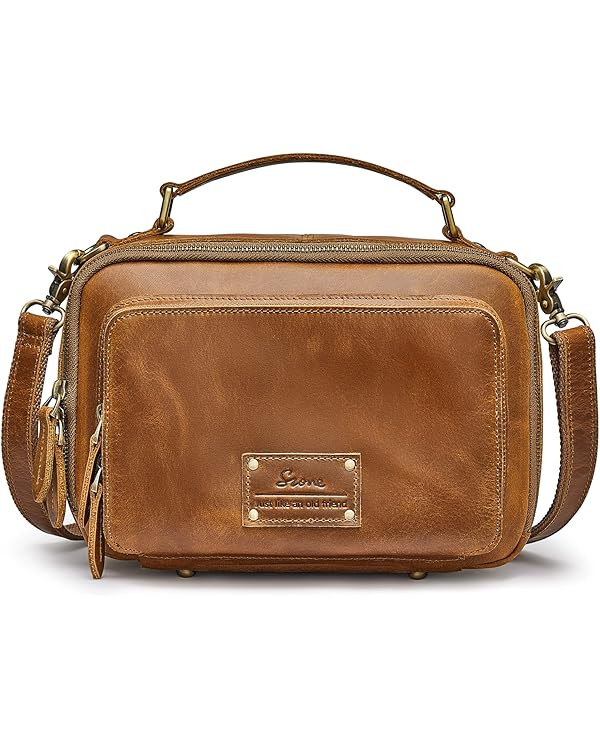 S-ZONE Genuine Leather Crossbody Purses for Women Vintage Top Handle Handbags Shoulder Bag | Amazon (US)