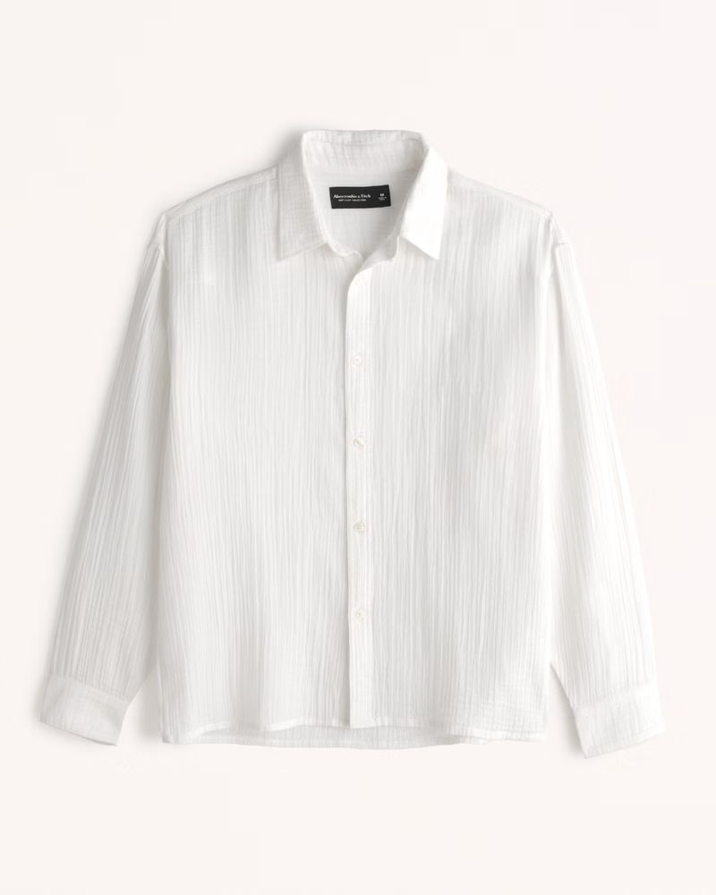 Long-Sleeve Gauzy Button-Up Shirt | Abercrombie & Fitch (US)