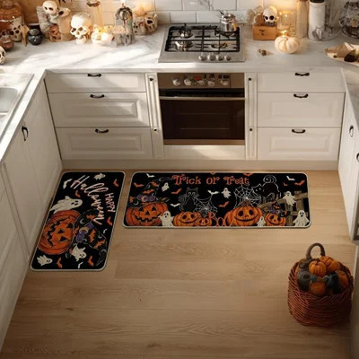 Ghost Cat Happy Halloween Kitchen Mats Set of 2 | Spooky Halloween Kitchen Rugs | Low-Profile Home Decor Floor Mats | Wayfair North America